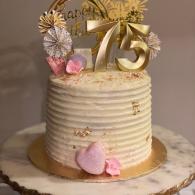 75th mini birthday cake in gold and pink 